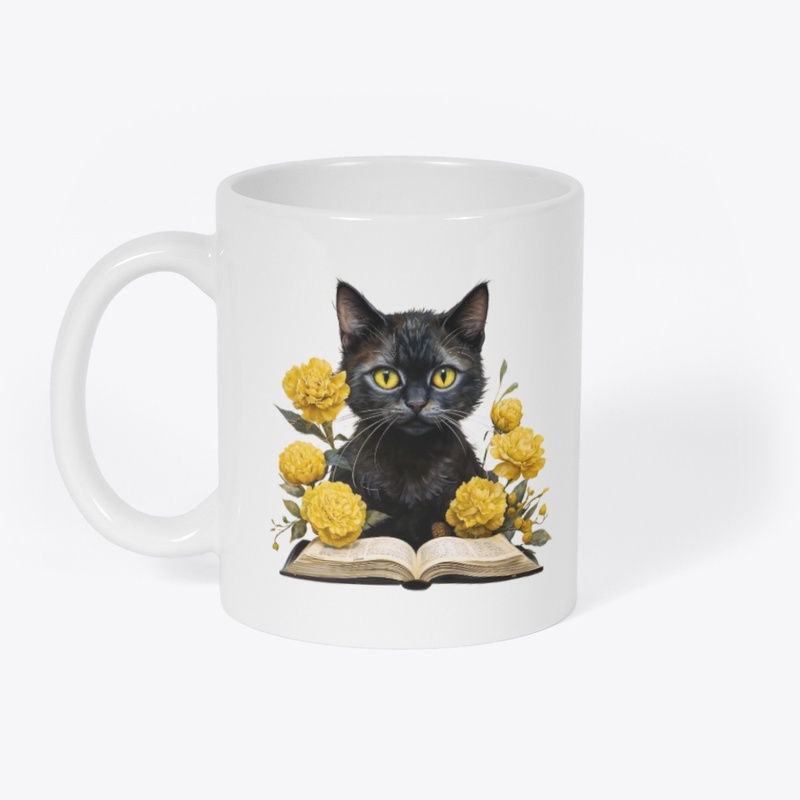 Floral Bookish Cat