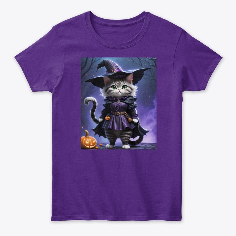 Adorable Witch Cat with Pumpkin