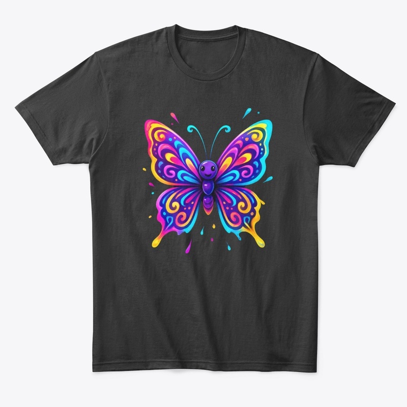 Colorful Neon Butterfly Art Tee