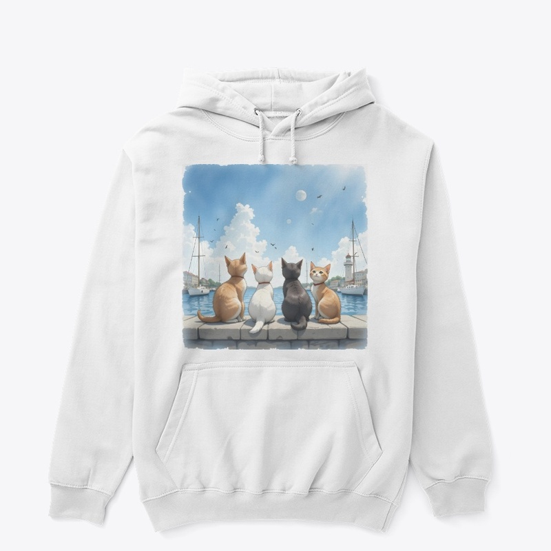 Four kittens sitting on the harbor