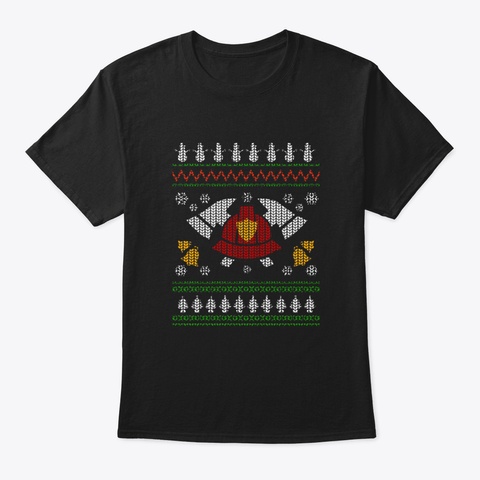Funny Fireman Ugly Christmas Sweater Fir Black T-Shirt Front
