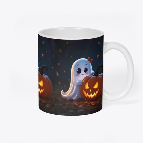 Halloween Mug With Cute Ghost  Orange Kaos Back