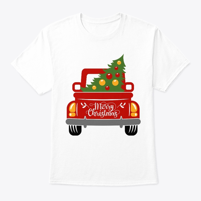 Vintage red trucks with christmas tree