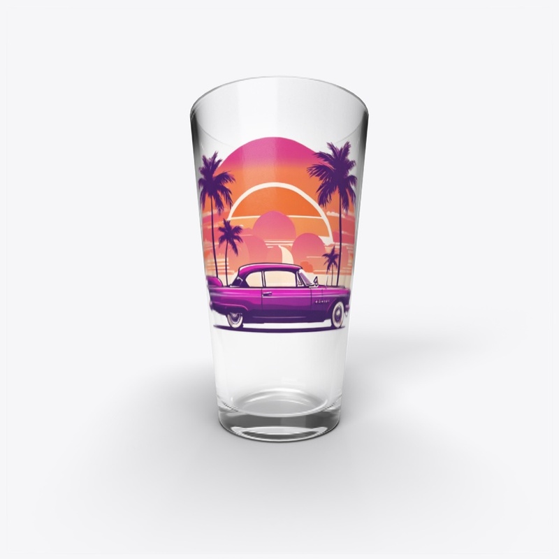 Vintage Classic Car with Palm Trees