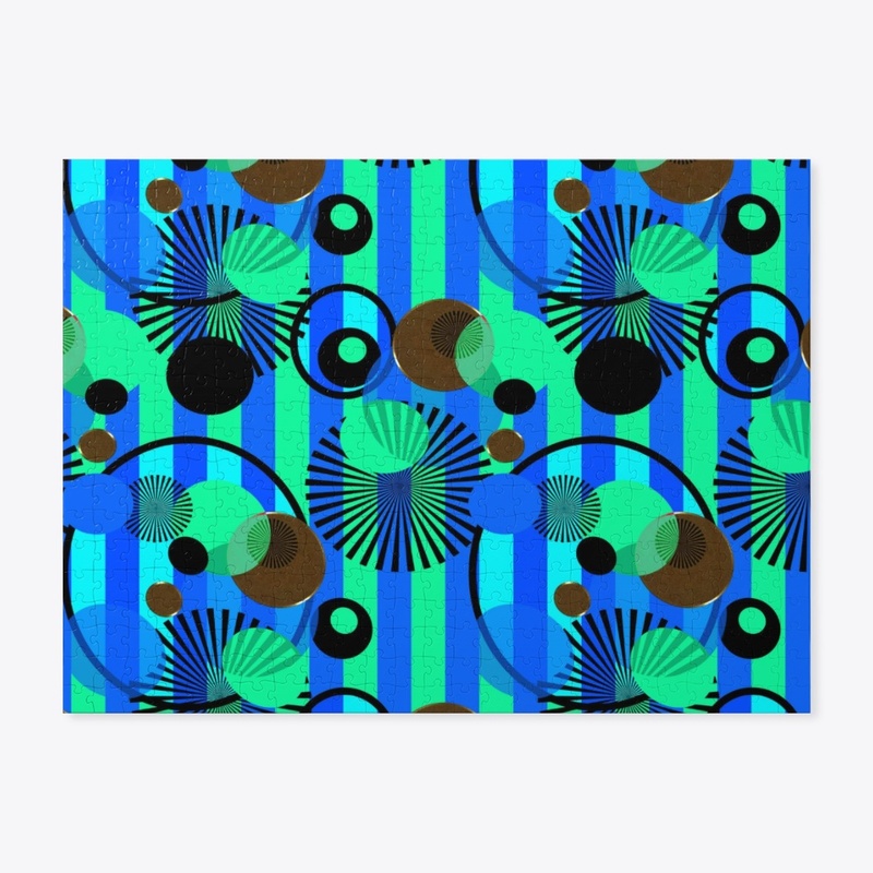 Blue Green Stripes and Dots