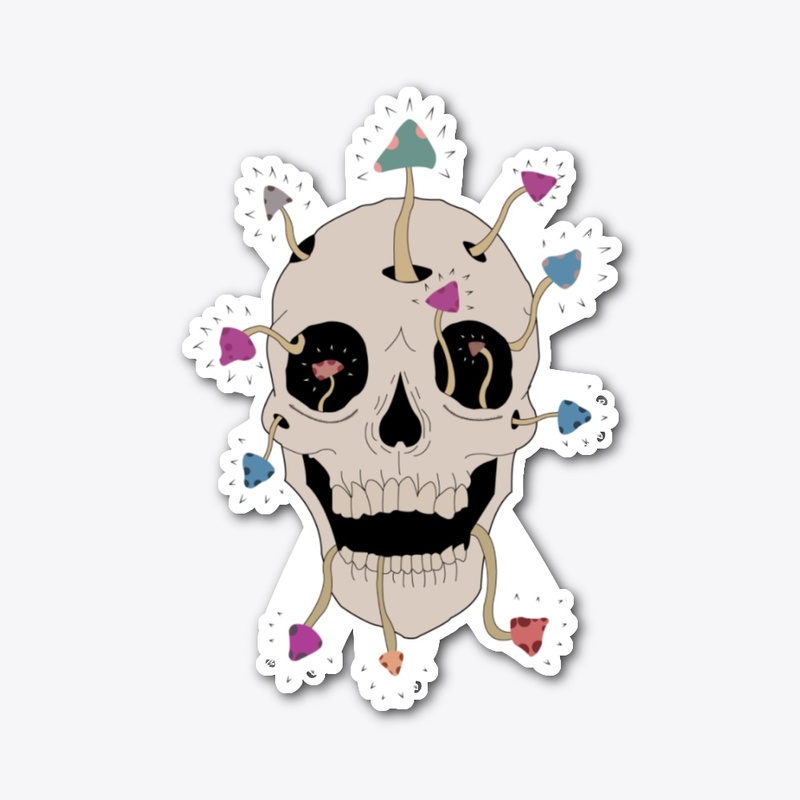 Skull with Mushrooms
