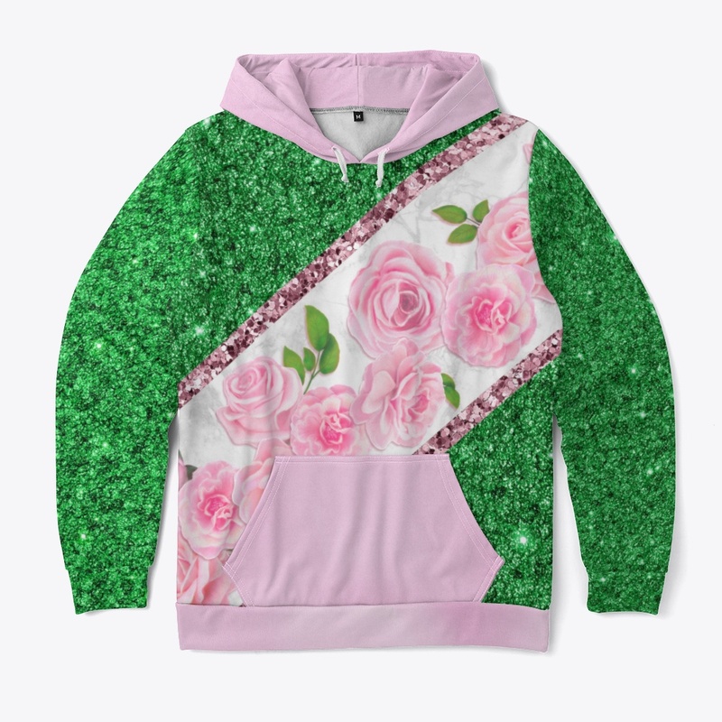 Green Glitter Floral Print 
