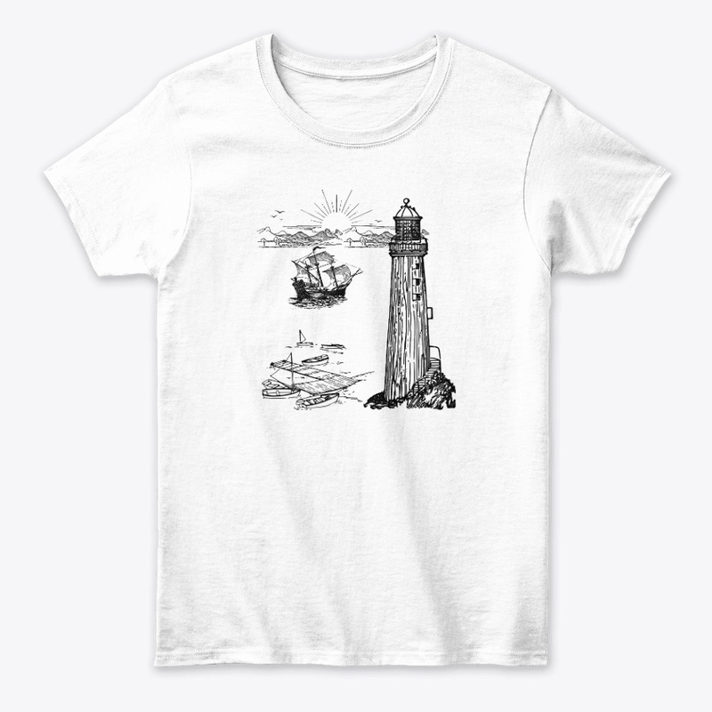 Scathe t shirt, light house t shirt 