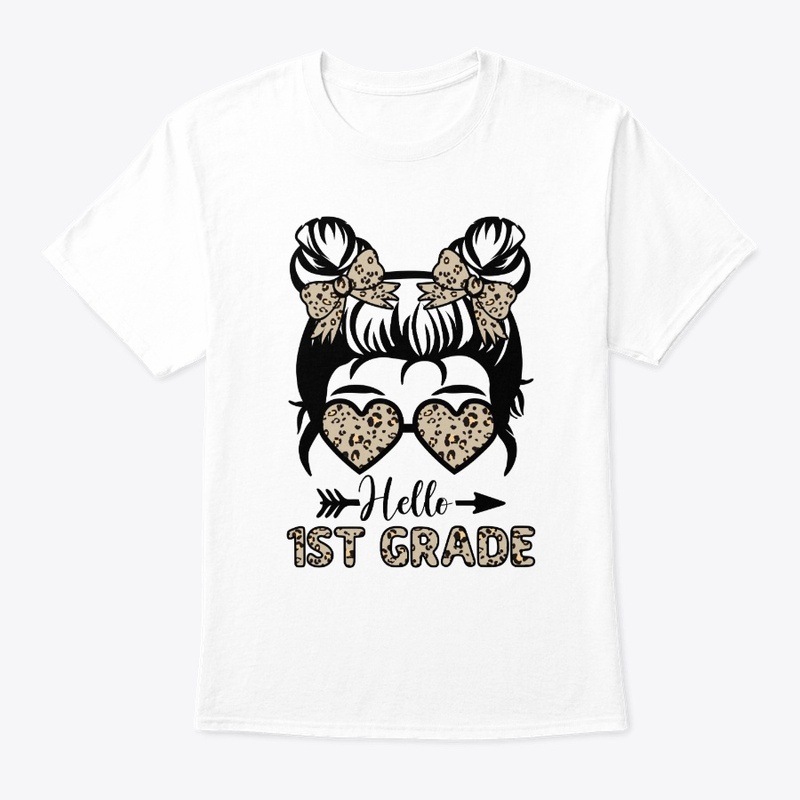 Hello 1st Grade Messy Bun - Leopard