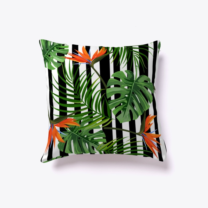 Black And White Striped Tropical Design
