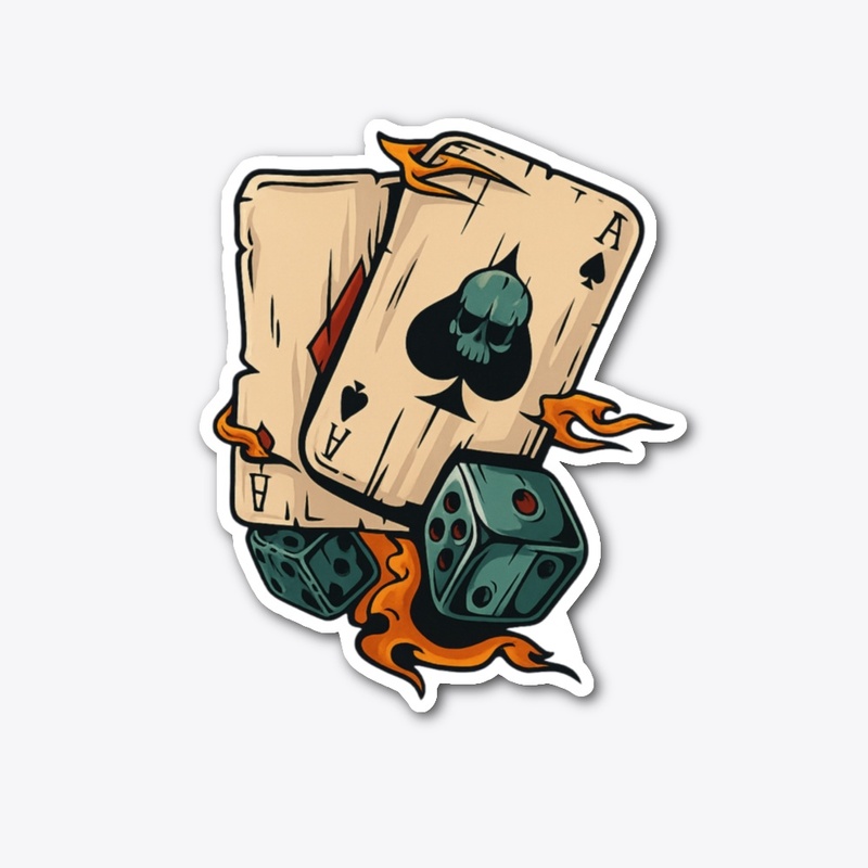 Flaming Ace & Dice Skull Design