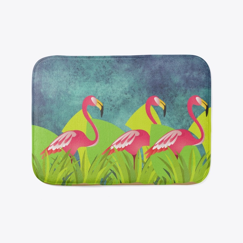 Flamingos In Grass Bath Mat