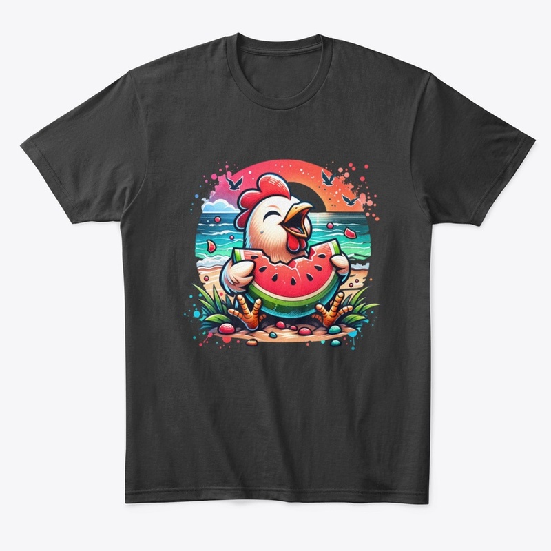 Chicken Eating Watermelon Fruit Summer 
