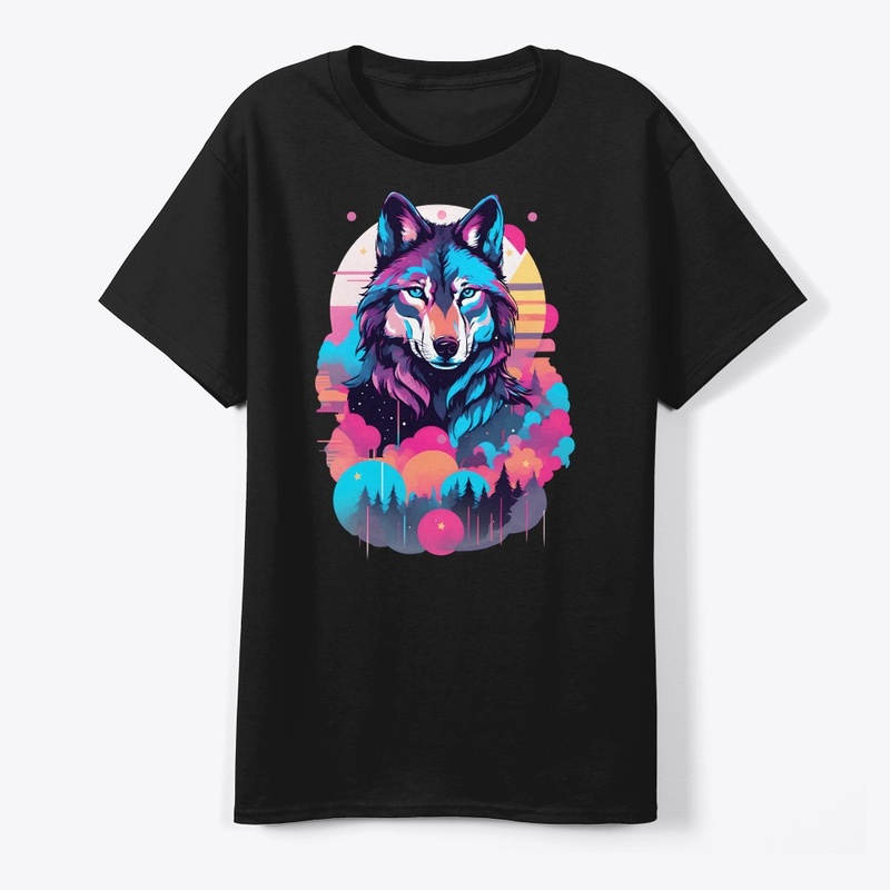 Vaporwave Wolf Shirt - Neon Blue Eyes