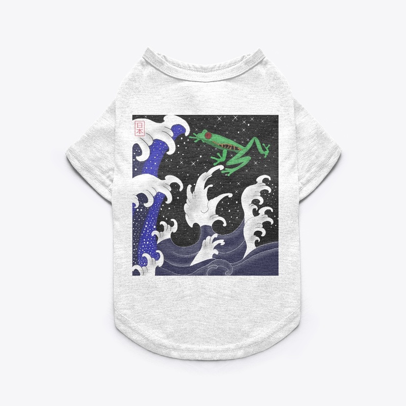 A hand drawn frog and kokusai wave 