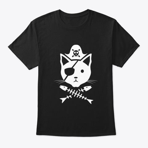 Pirate Cat   Skull And Crossbones   Joll Black T-Shirt Front