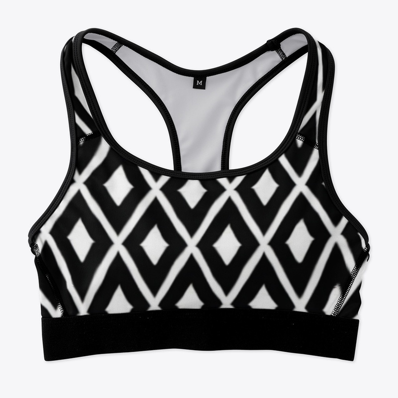 Black and White Rhombus Sport Bra