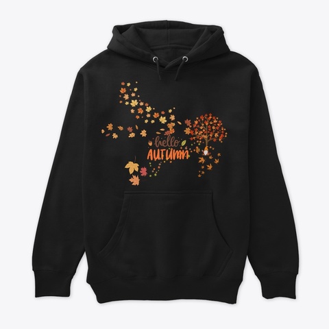 Hello Autumn Hoodie Black T-Shirt Front