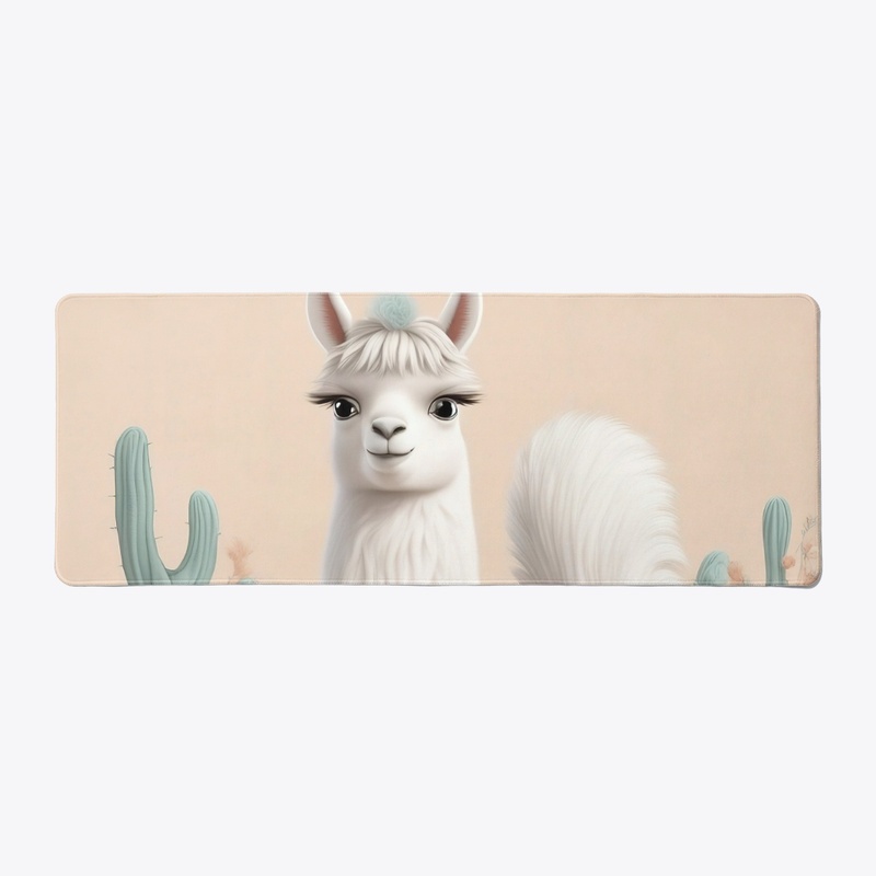 Llama with Saddle in the Cactus Desert