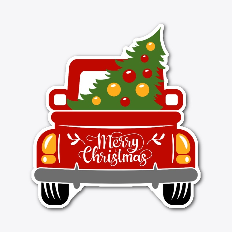 Vintage red trucks with christmas tree
