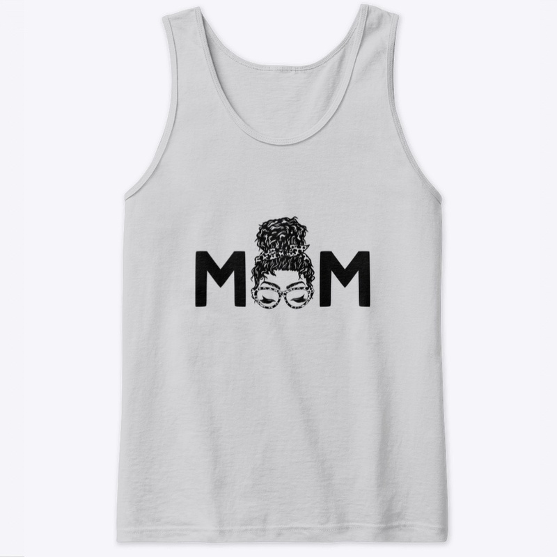 Mom curly hair messy bun cat eye glasses