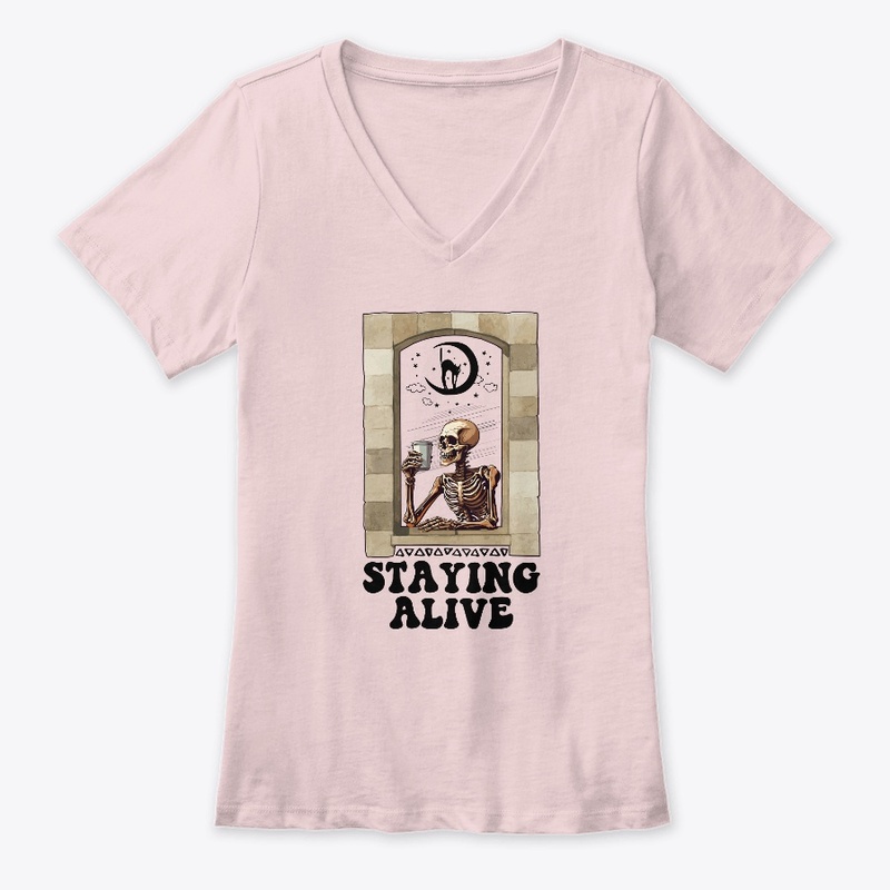 Staying Alive Skeleton Drinking Coffee