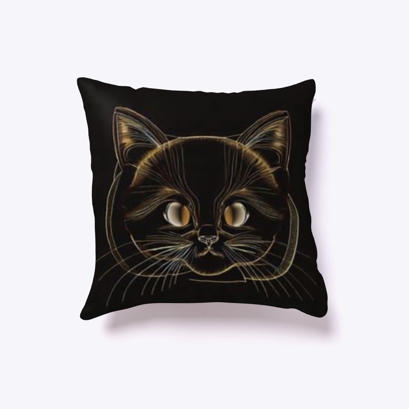 Adorable Gold Outlined Kitten Pillow