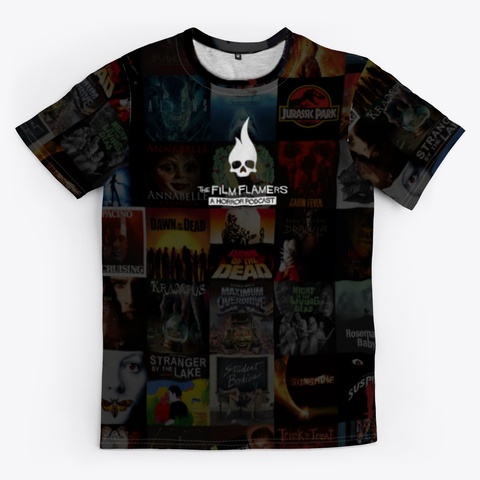 Film Flamers: Covered In Horror Black T-Shirt Front