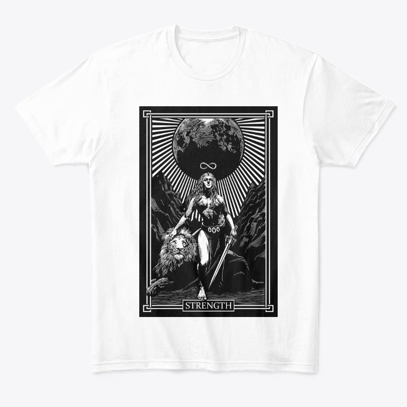 STRENGTH TAROT BLACK ON WHITE DESIGN
