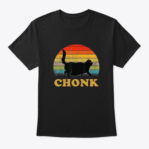 Funny Fat Cats Meme, Chonk Black Cat Vin Black T-Shirt Front