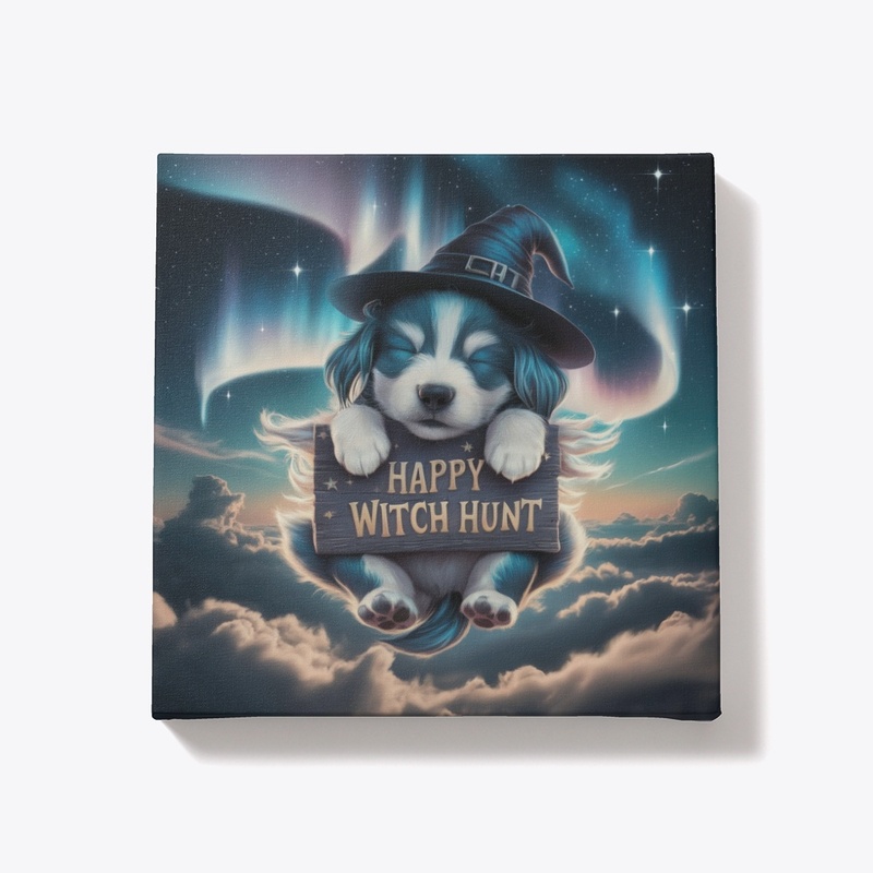 Witch Hunt Puppy Canvas for Halloween