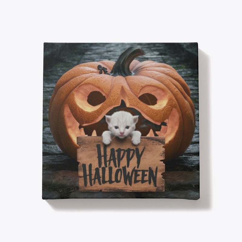 Happy Halloween Kitten Pumpkin Art