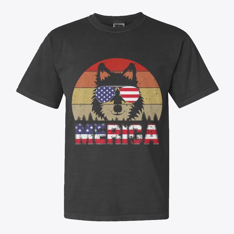 Big puppy with American flag glasses