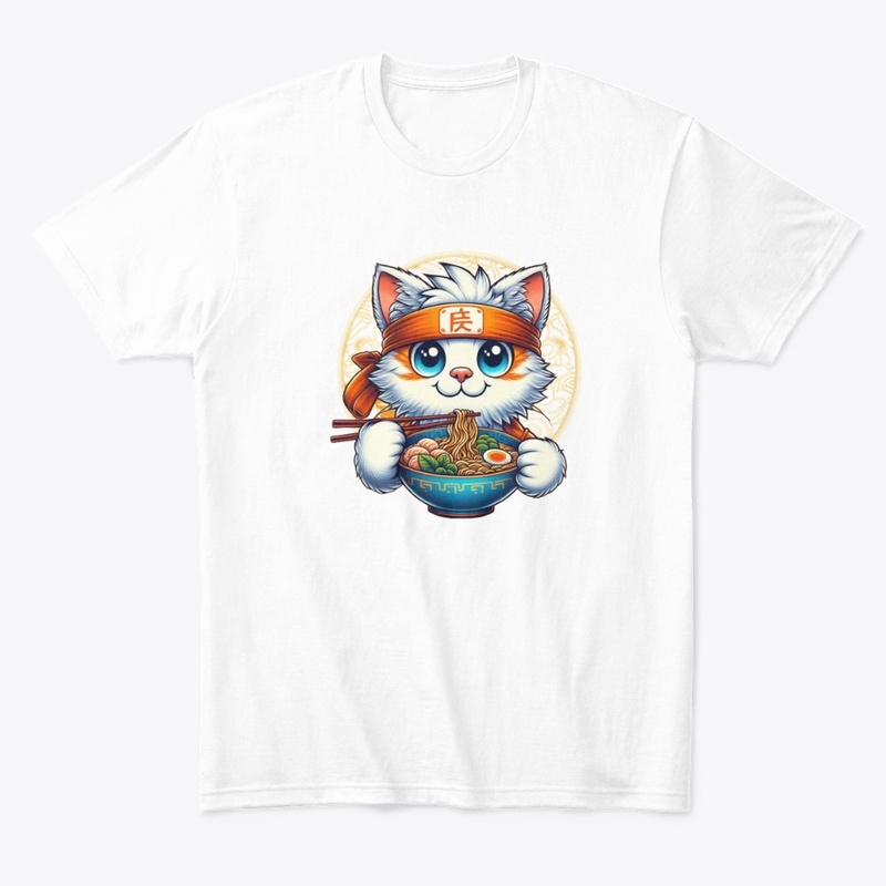 Japanese Anime Cat Eating Ramen 