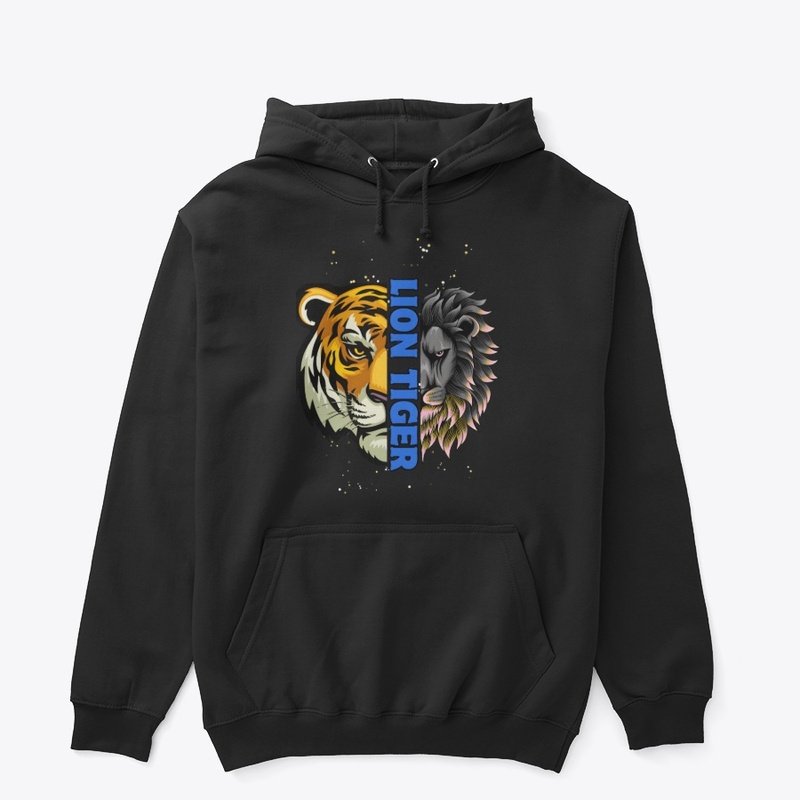 Lion Tiger Black Long Sleeve-Hoodie