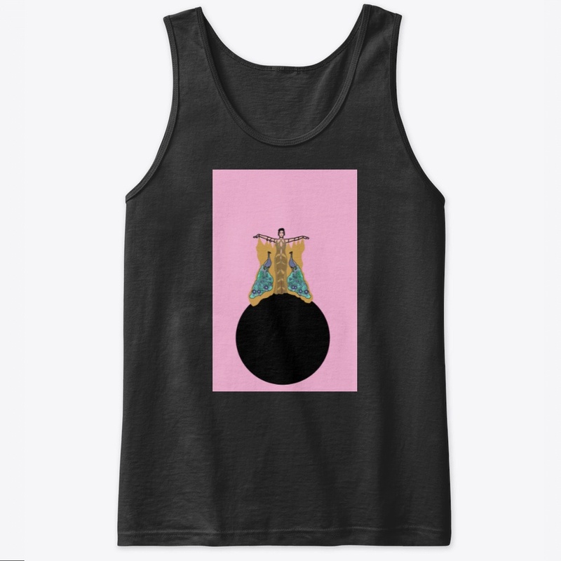 Art Deco Peacock Lady  on Pink