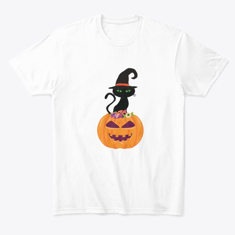 Scary Pumpkin With Black Cat And Candy