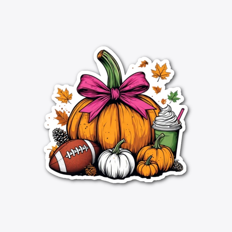 Pumpkin, Pink Bow & Football Fall Vibes