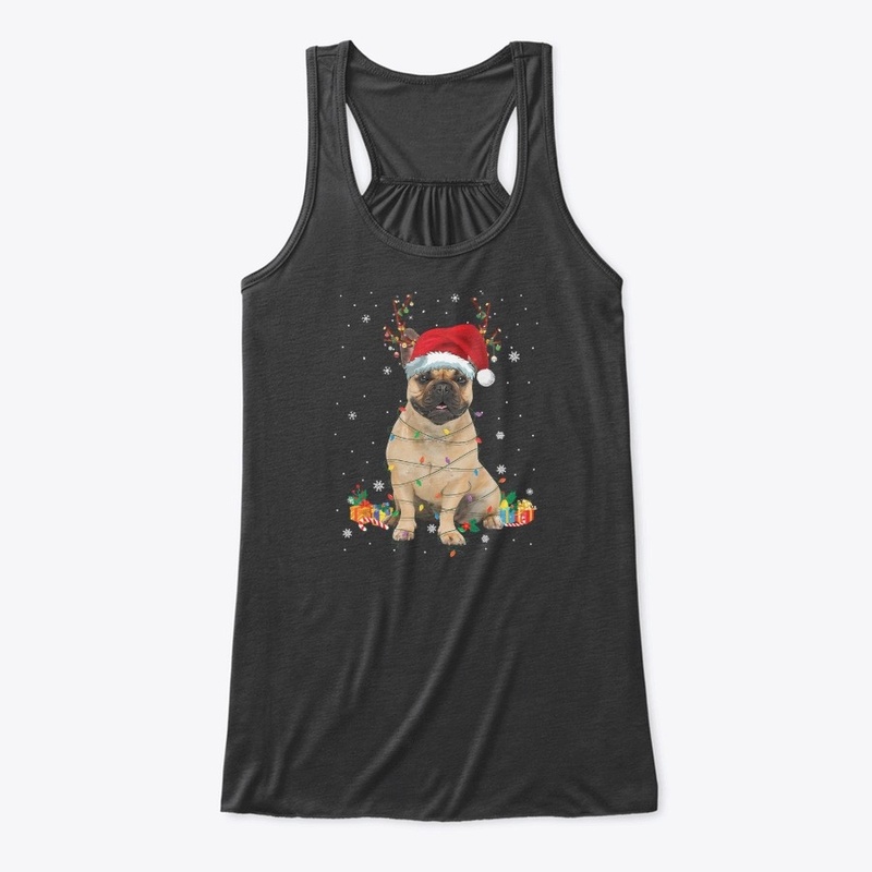 Santa French Bulldog Reindeer Light Chri