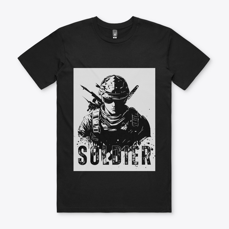 "Bold Black T-Shirt with Vibrant Soldier