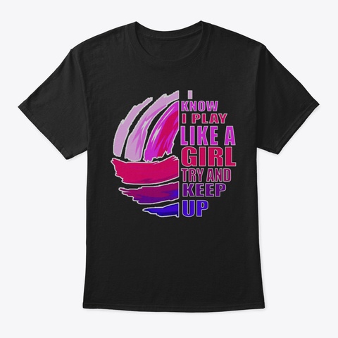 Volleyball Hoodie Play Like A Girl Pink  Black T-Shirt Front