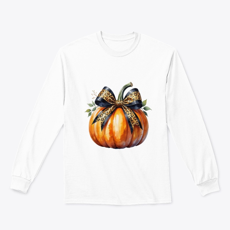 Pumpkin with Cheetah Print Bow T-Shirt