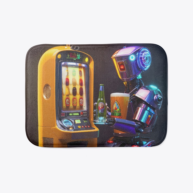 A robot playing a fruit machine
