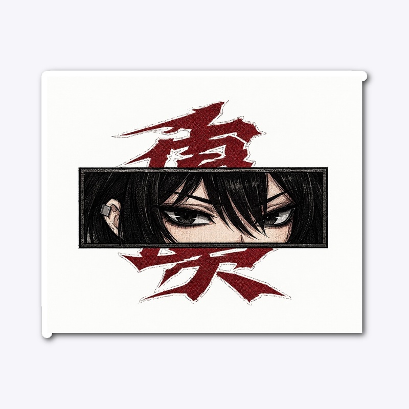Anime Eyes Dark Kanji Box Sticker