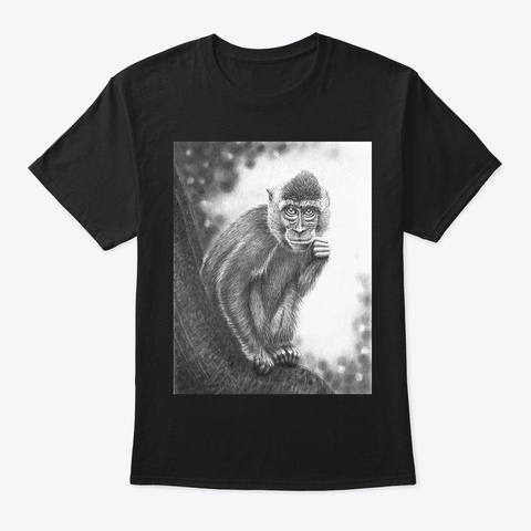 Monkey Sketch By Michele Silver Black T-Shirt Front