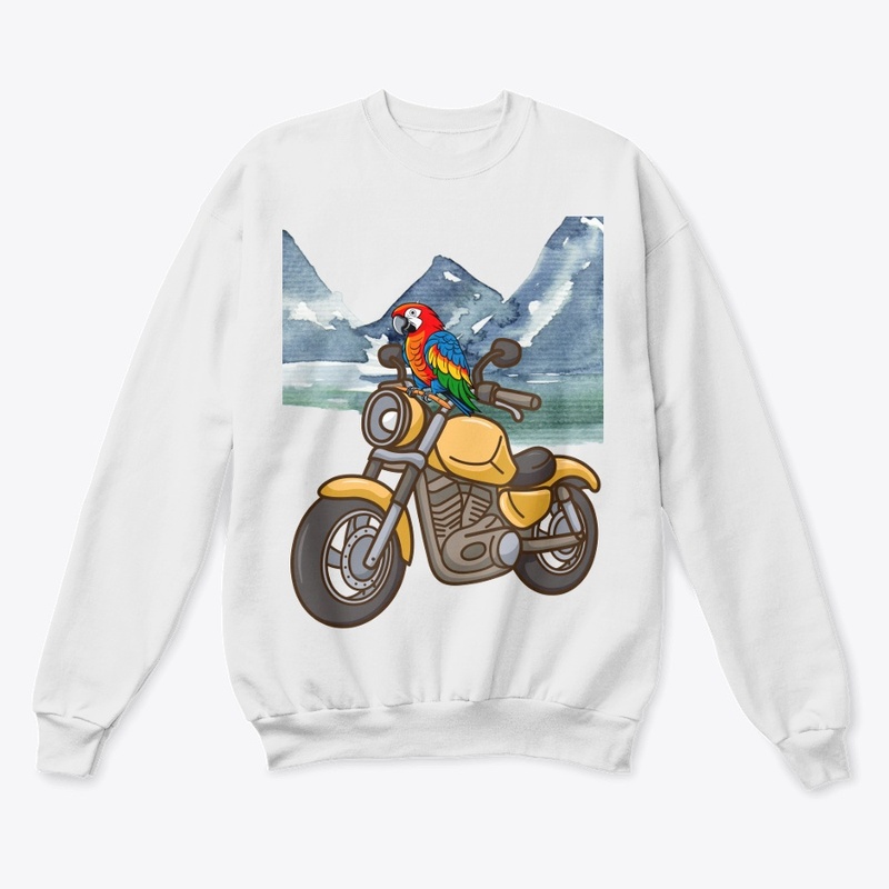 Parrot rides a motorcycle
