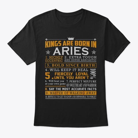 Mens Aries Birthday Gifts  Kings Are Bor Black T-Shirt Front