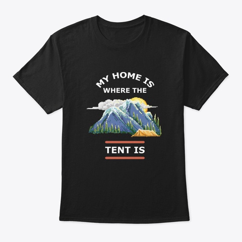 Camping Mountain Tent Black T-Shirt Front
