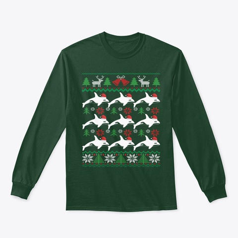 Orca Santa  Ugly Christmas Whale Sweatsh Forest Green T-Shirt Front