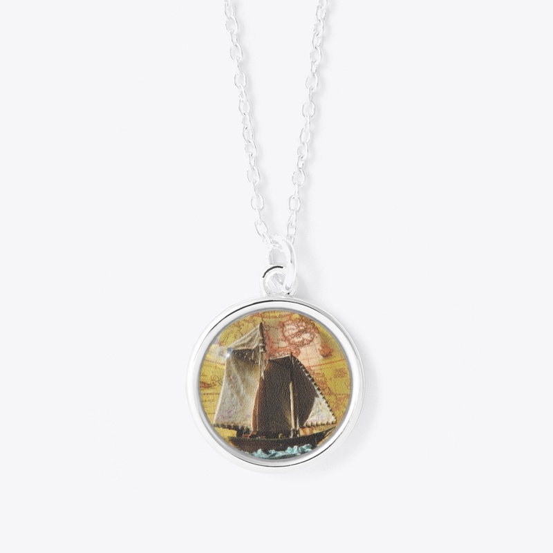 Ship Circle Pendant Necklace